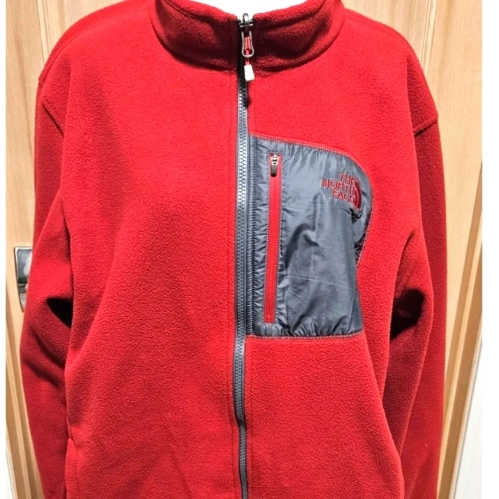 The North Face Plush Fleece Red Grey Casual Lightweight Full Zip Jacket Men's XL